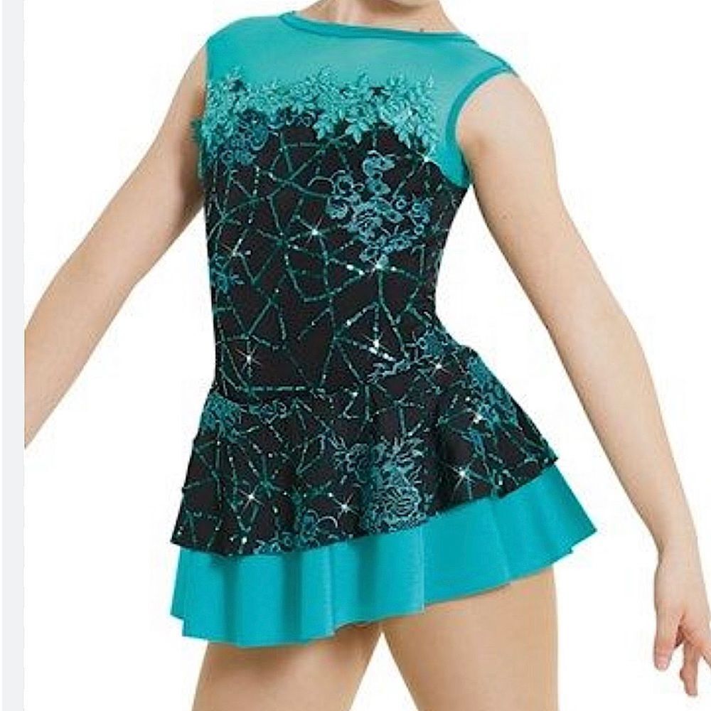 WEISSMAN Dance Costume teal aqua dress sequin Hold The Drama 12070 adult LA